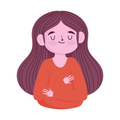 portrait girl folded arms cartoon isolated icon style