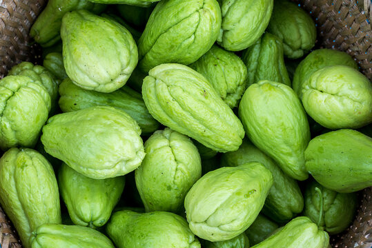 Fresh Chayotes at market, Vietnam