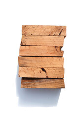 A row of wooden blocks on a white background