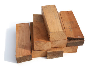 A pile of wood blocks on a white background