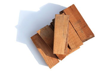 A pile of wood blocks on a white background