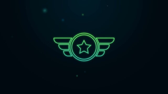 Glowing neon line Star American military icon isolated on black background. Military badges. Army patches. 4K Video motion graphic animation