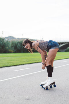 Young rollerskater at street