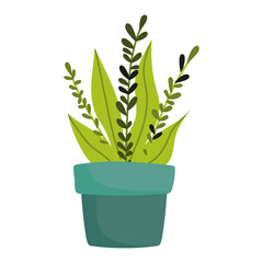 gardening, branches leaves nature in pot isolated icon style