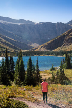 Young woman at Bullhead Lake in Glacier National Park