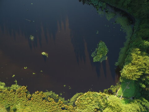 Aerial shot of a silty lake