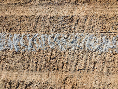 Close up of white boundary marks on baseball field