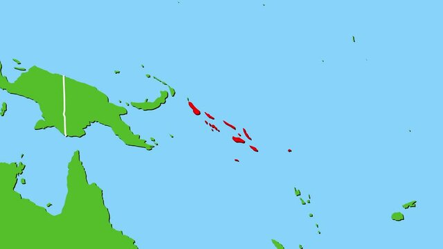 ソロモン諸島の位置がアップになって赤く表示されます　ソロモン諸島の地図