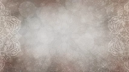 Fototapeten  Sparkly earthy, organic, warm cream and white textured background with bokeh and mandalas © StudioN