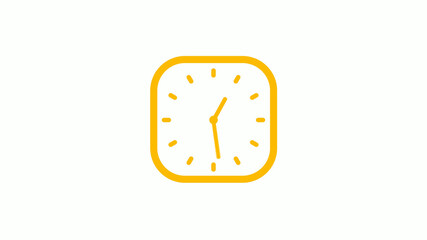 Orange color square clock icon on white background, Clock icon, Counting down clock icon