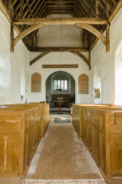 Church wooden box pews and pulpit