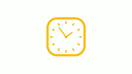 Orange color square clock icon on white background, Clock icon, Counting down clock icon