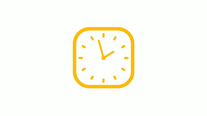 Orange color square clock icon on white background, Clock icon, Counting down clock icon