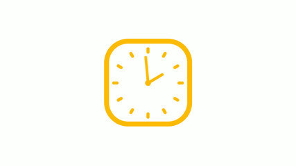 Orange color square clock icon on white background, Clock icon, Counting down clock icon