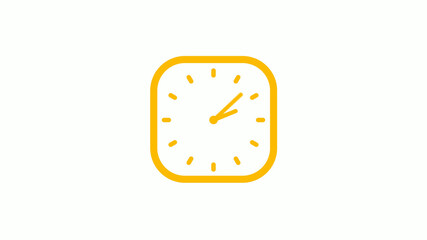 Orange color square clock icon on white background, Clock icon, Counting down clock icon