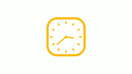 Orange color square clock icon on white background, Clock icon, Counting down clock icon