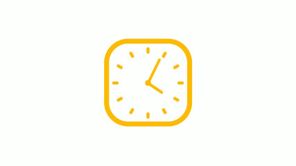 Orange color square clock icon on white background, Clock icon, Counting down clock icon