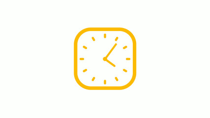 Orange color square clock icon on white background, Clock icon, Counting down clock icon