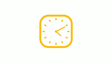 Orange color square clock icon on white background, Clock icon, Counting down clock icon