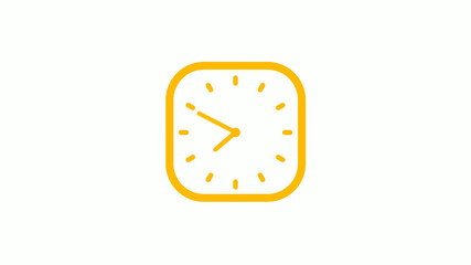 New orange color square clock icon on white background, Clock icon, 12 hours clock icon