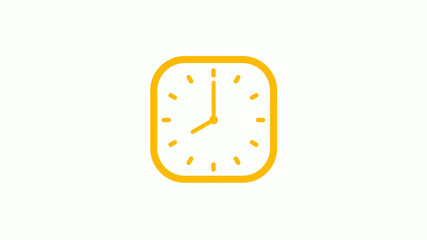 New orange color square clock icon on white background, Clock icon, 12 hours clock icon