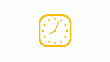 New orange color square clock icon on white background, Clock icon, 12 hours clock icon