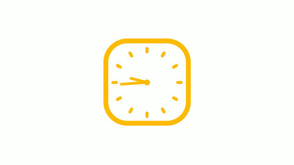 New orange color square clock icon on white background, Clock icon, 12 hours clock icon