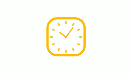 New orange color square clock icon on white background, Clock icon, 12 hours clock icon