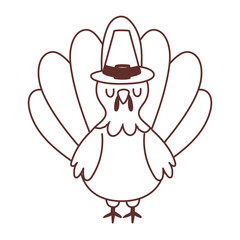 turkey cartoon bird with pilgrim hat isolated icon design line style