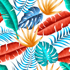 Floral seamless pattern with leaves. tropical background