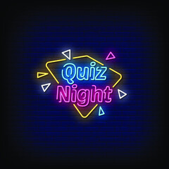 Quiz Night Neon Signs Style Text Vector