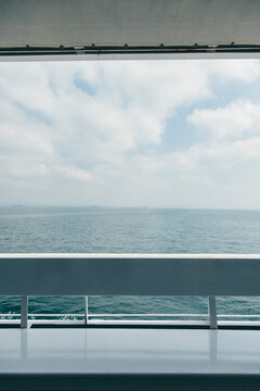 View through empty bench on a ferry