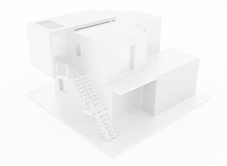 Modern housing project 3D rendering architecture on a white background