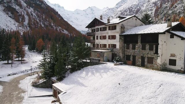 Aerial shot of buildings in Gran Paradiso National Park