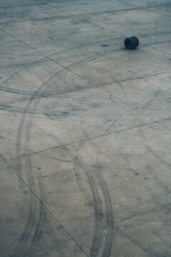 Tire tracks on road