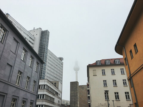Berlin - GDR Architecture and TV Tower Vanishing in Fog