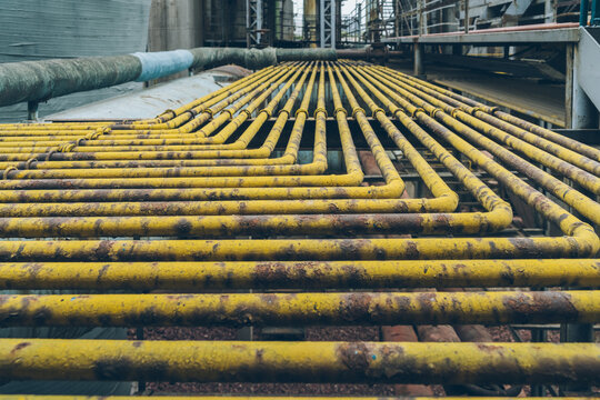 group of industrial pipeline in the old steel mill