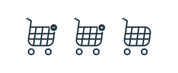 Shopping Cart Icon with Plus and Minus Symbol, Shopping Trolley Icon for Web and Mobile apps