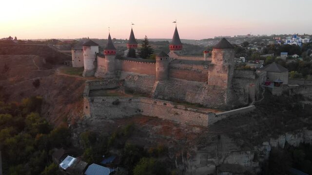 Walls of Kamianets Podilskyi Castle from an Aerial View