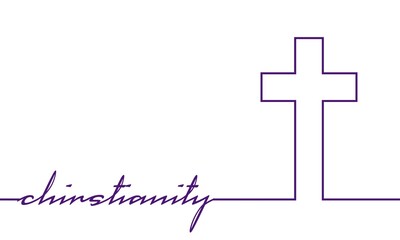 Christianity concept illustration. Cross and word. Thin line style