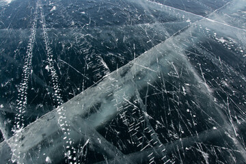ice background texture. Winter on lake Baikal in Russia