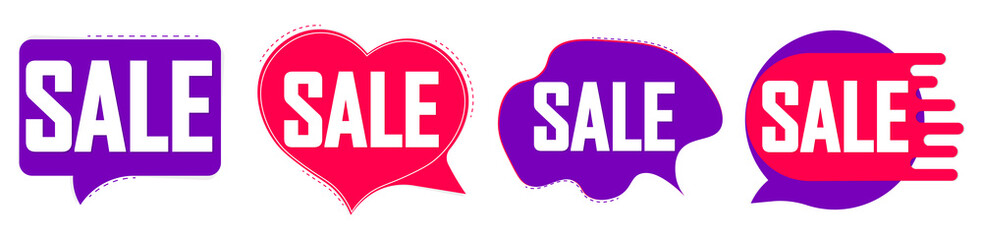 Set Sale speech bubble banners, discount tags design template, vector illustration 