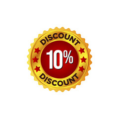 Discount badge on golden and red colour 10% off