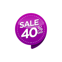 Discount badge on purple background colour 40% off