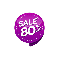 Discount badge on purple background colour 80% off
