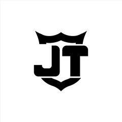 JT Logo monogram with shield around crown shape design template
