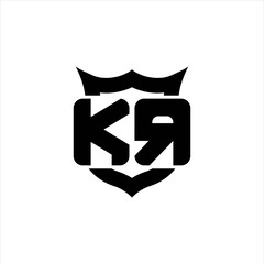 KR Logo monogram with shield around crown shape design template