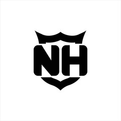 NH Logo monogram with shield around crown shape design template