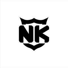 NK Logo monogram with shield around crown shape design template