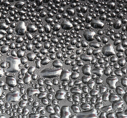 Water Drops Realistic Rain drop Condensation Texture on glossy platinum steel metal, advertisement board design backgrounds